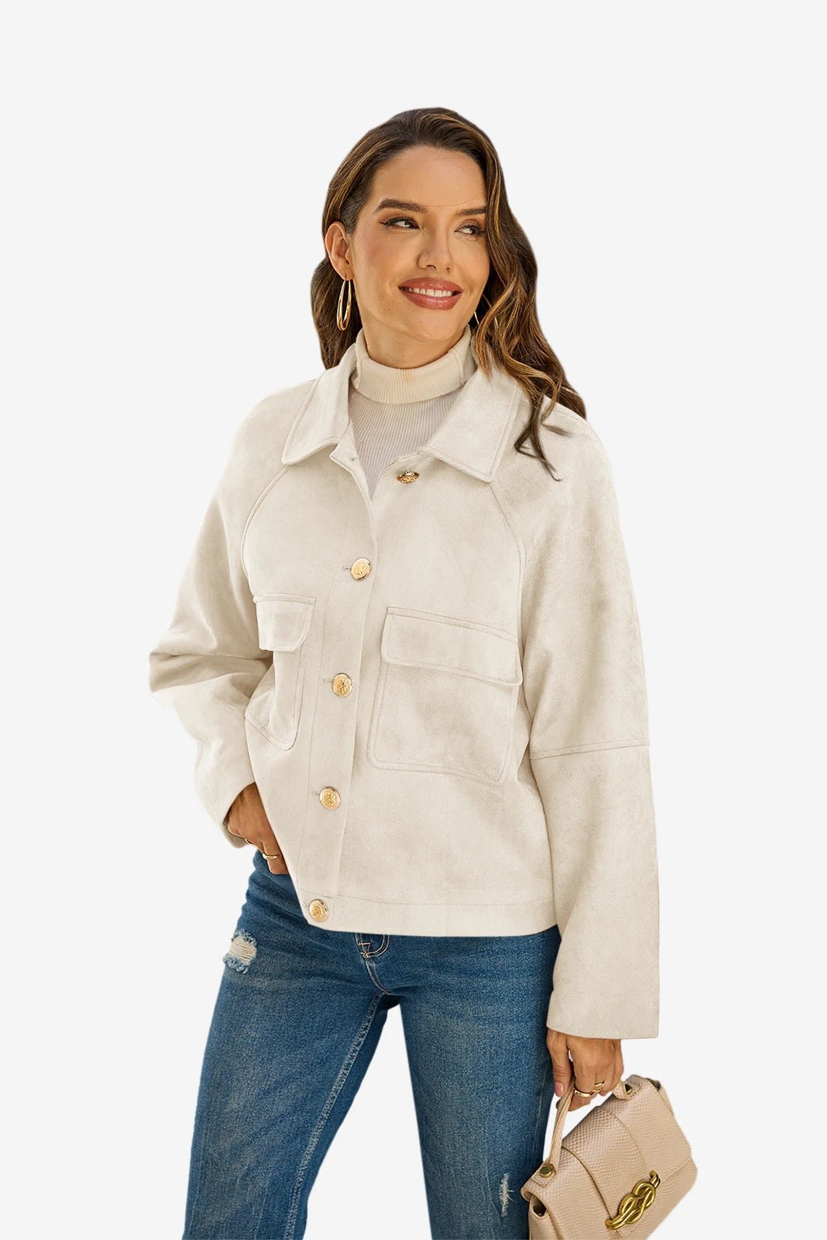 Womens Creamy White Faux Suede Leather Jacket | CicyBell