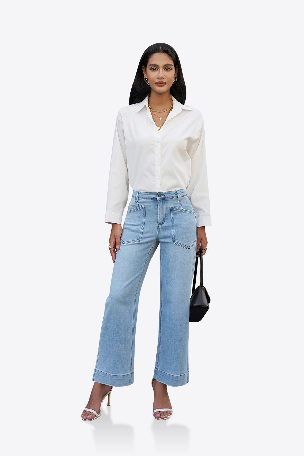 Womens Light Blue Cropped High Waisted Baggy Jeans | CicyBell