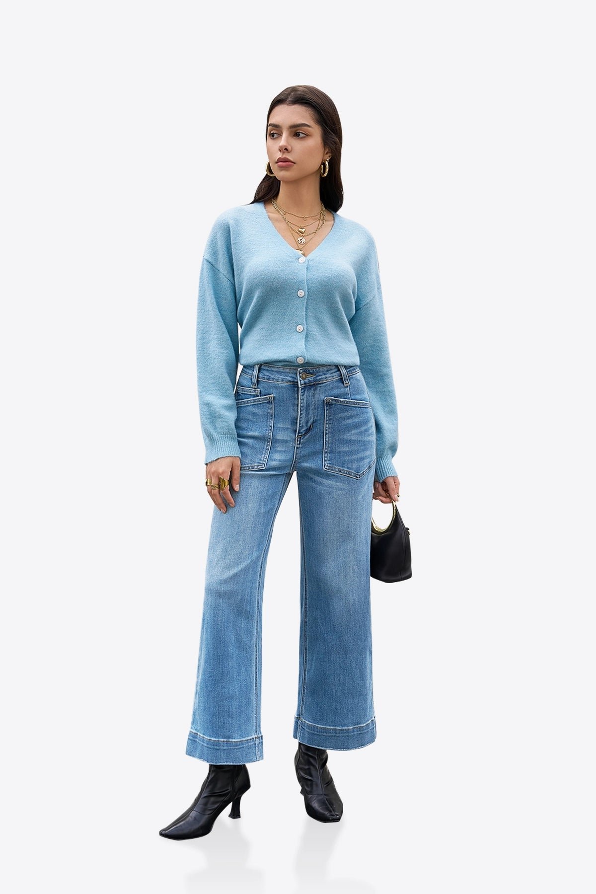 Womens Sky Blue Cropped High Waisted Baggy Jeans | CicyBell