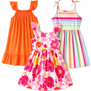PATPAT Multipack Girl Toddler Dresses Sleeveless Flamingo Striped Toddler Casual Dresses Multicoloured