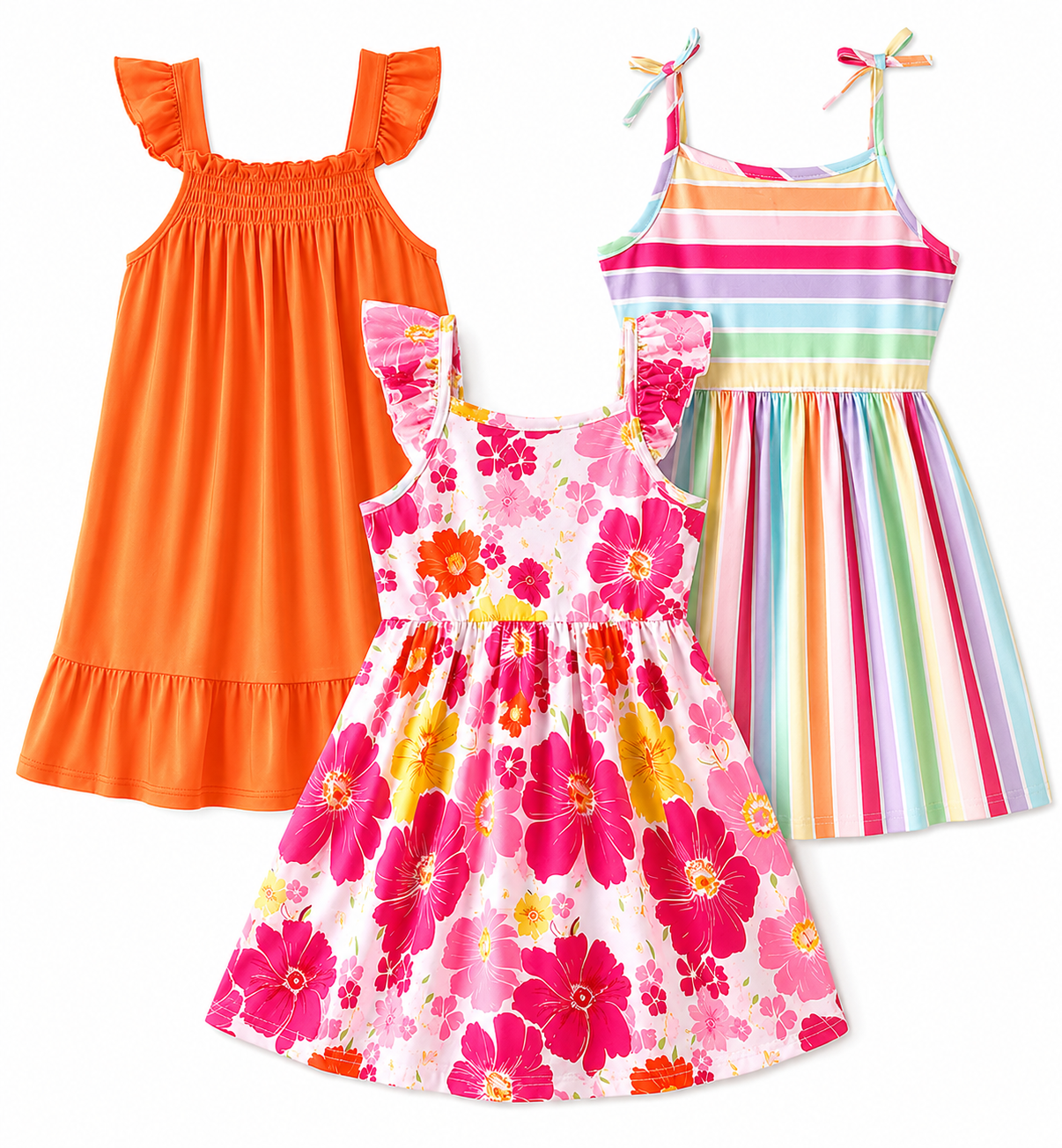 PATPAT Multipack Girl Toddler Dresses Sleeveless Flamingo Striped Toddler Casual Dresses Multicoloured