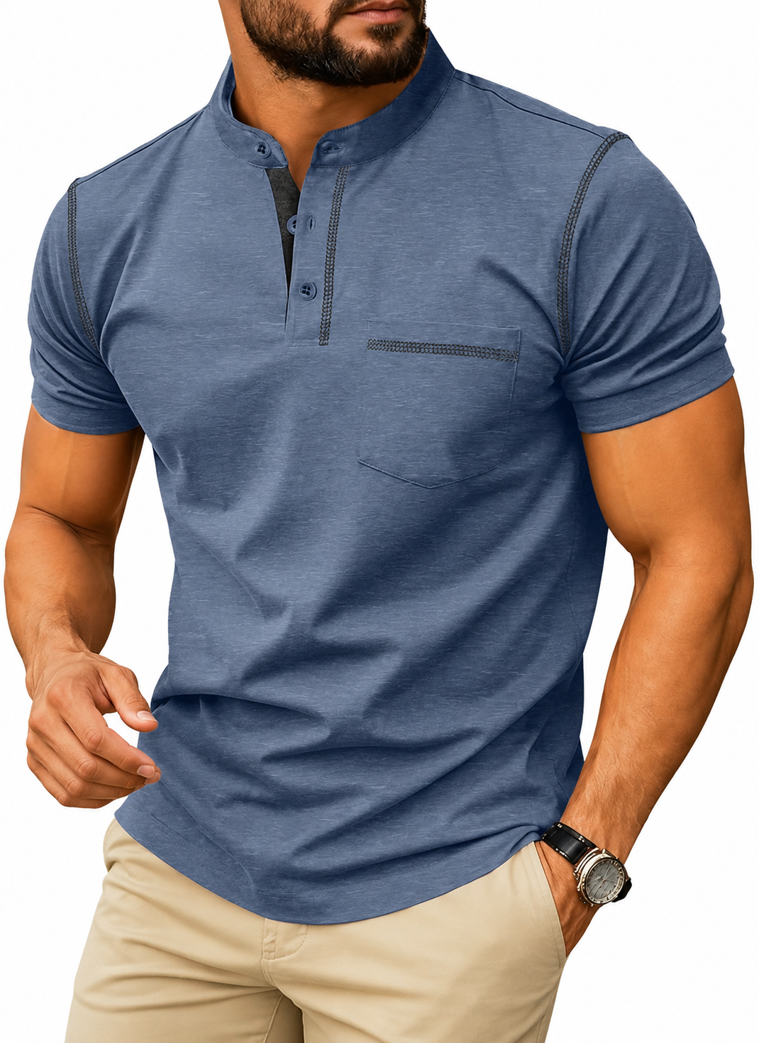 Sailwind Mens Henley Shirts Short Sleeve Summer Casual Classic Cotton T Shirts Pocket Button Shirt