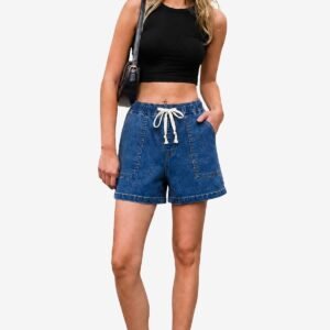 Womens Navy Baggy High Waisted Shorts | CicyBell