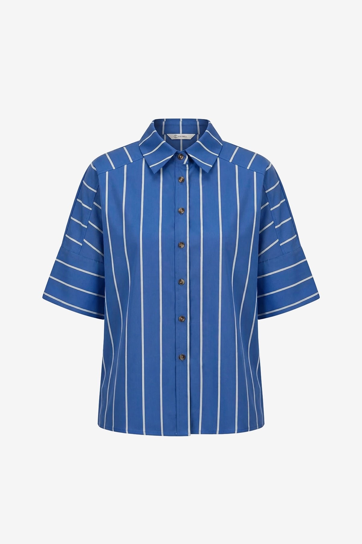 Womens Navy Striped Button Down Shirts | CicyBell