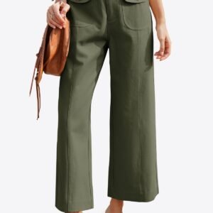 Womens Army Green Cropped Wide Leg Pants | CicyBell