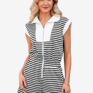 Womens Black Summer Striped Rompers | CicyBell