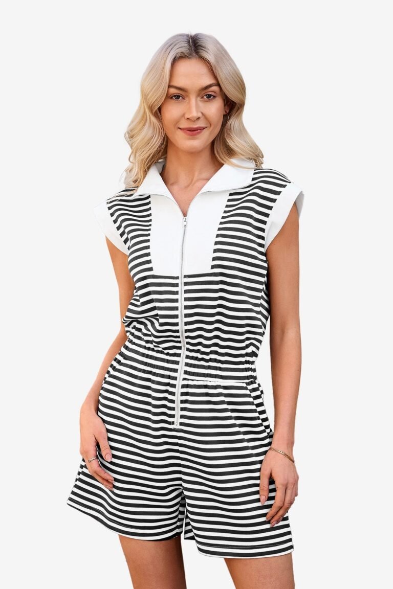 Womens Black Summer Striped Rompers | CicyBell