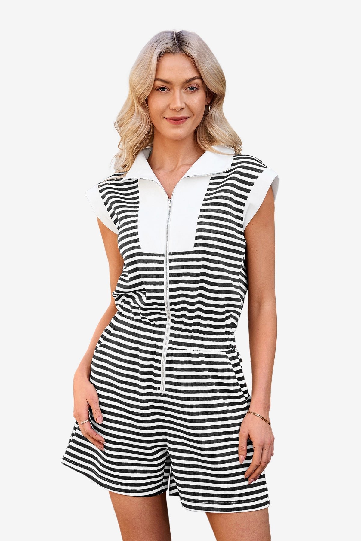 Womens Black Summer Striped Rompers | CicyBell