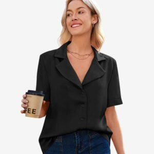 Womens Black Satin Button Down Shirts | CicyBell