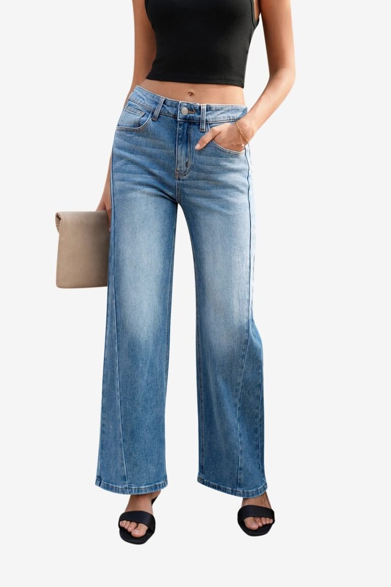 Womens Blue High Waisted Wide Leg Jeans | CicyBell