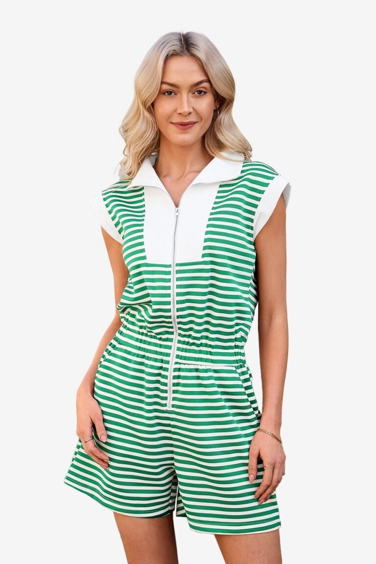 Womens Green Summer Striped Rompers | CicyBell