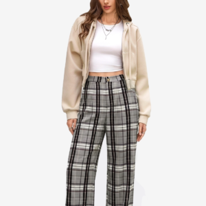 Womens Grey Wide Leg Plaid Pants | CicyBell