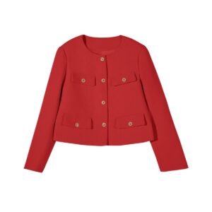 Cicy Bell Womens Red Cropped Tweed Blazer Jackets
