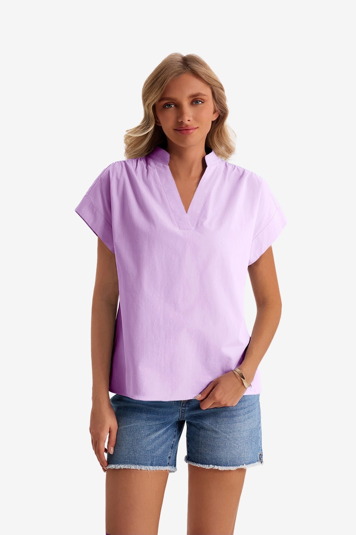 Womens Violet V Neck Blouse Tops  | CicyBell