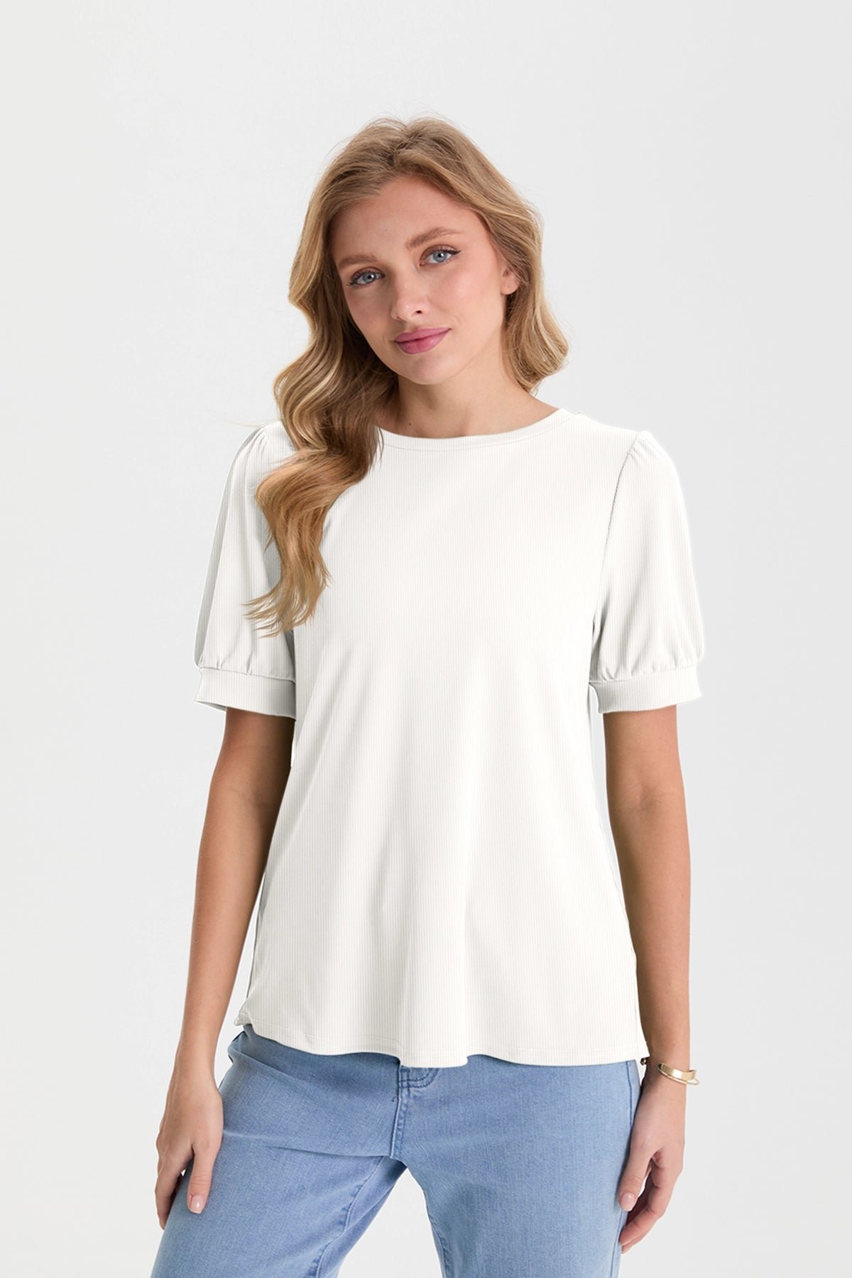 Womens White Short Puff Sleeve Blouses | CicyBell