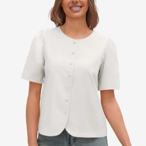 Womens White Short Button Down Puff Sleeve | CicyBell