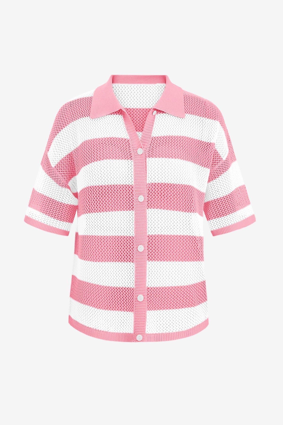 Womens Pink Half Sleeve Button up Tops | CicyBell