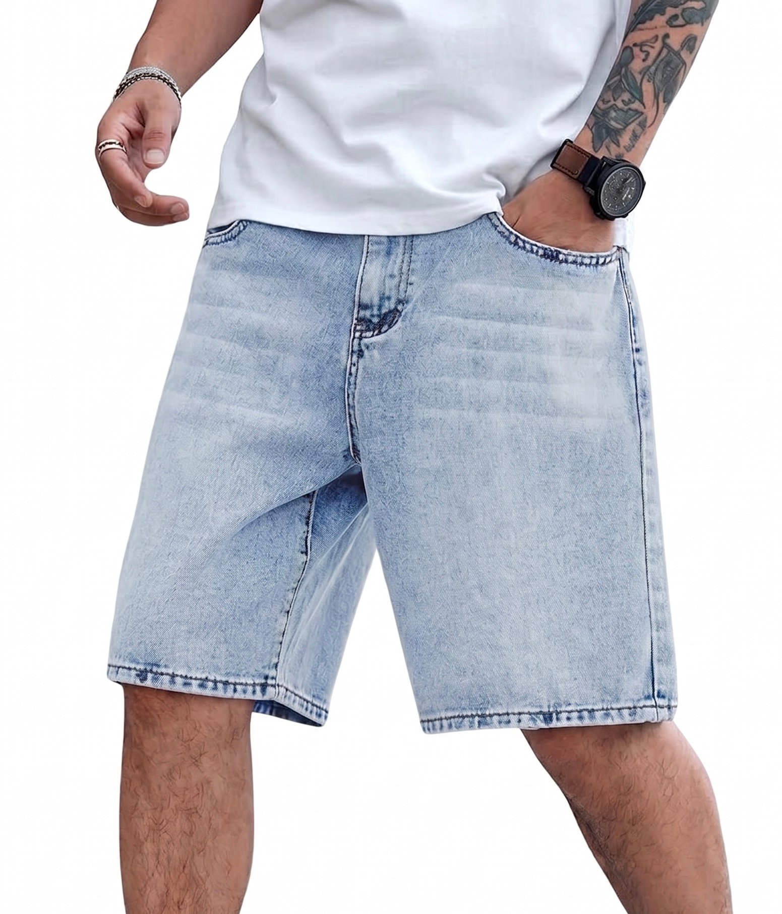 Verdusa Men's Jorts Baggy Jean Shorts Mid Waist Vintage Summer Denim Shorts