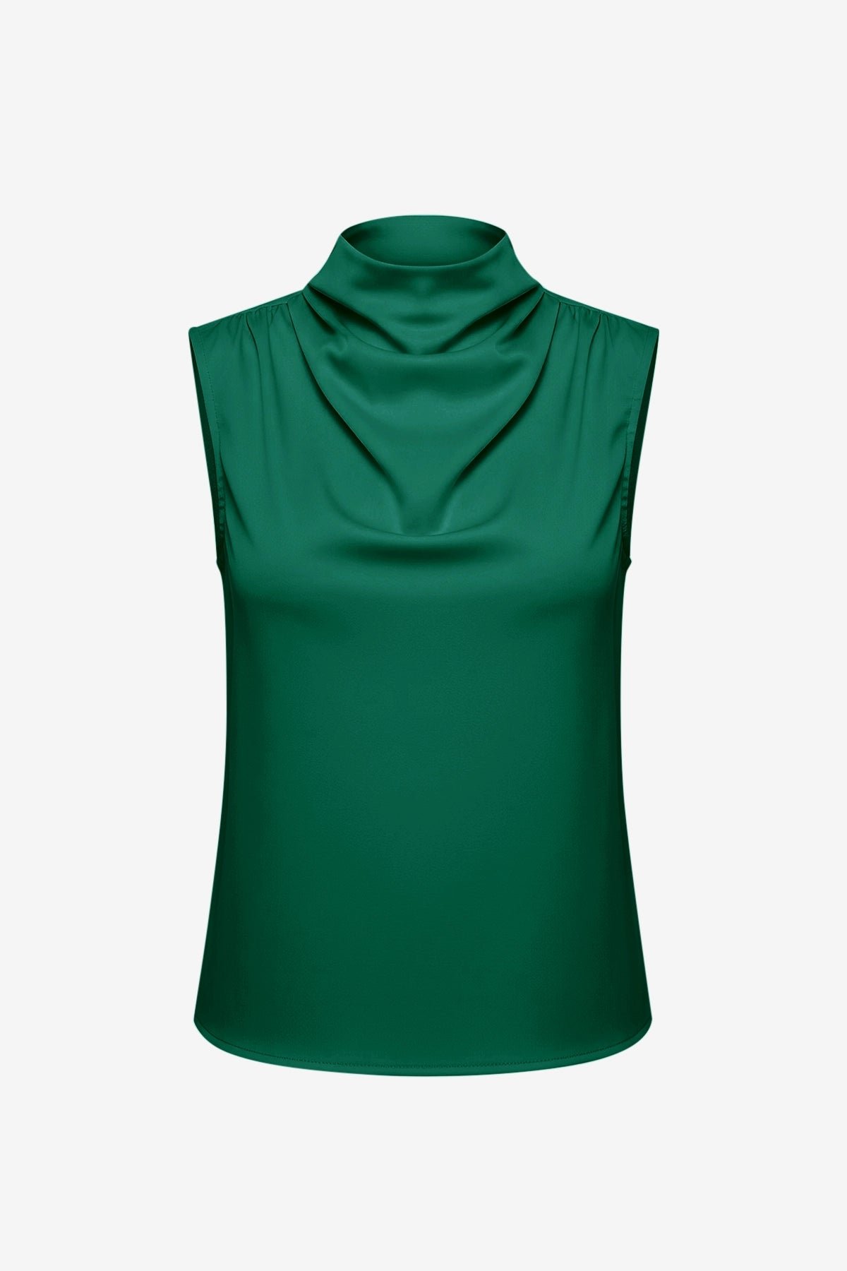 Womens Dark Green Mock Neck Satin Tank Tops | CicyBell