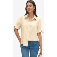 Womens Beige Short Sleeve Button Down Shirts | CicyBell