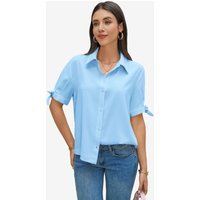 Womens Sky Blue Short Sleeve Button Down Shirts | CicyBell