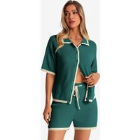 Womens Deep Green Color Block 2 Piece Sets | CicyBell