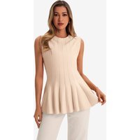 Womens Beige Pleated Peplum Tank Tops | CicyBell