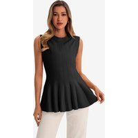 Womens  Black Pleated Peplum Tank Tops | CicyBell