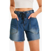 Cicy Bell Womens Blue Drawtring Mid Waist Denim Shorts