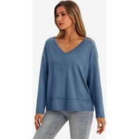 Womens Bluish Gray V Neck Casual Flowy Tops | CicyBell