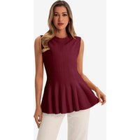 Womens Burgundy Pleated Peplum Tank Tops | CicyBell