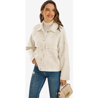 Womens Creamy White Faux Suede Leather Jacket | CicyBell