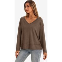 Womens Dark Brown V Neck Casual Flowy Tops | CicyBell