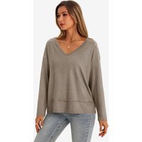 Womens Khaki V Neck Casual Flowy Tops | CicyBell