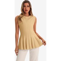 Womens Yellow Pleated Peplum Tank Tops | CicyBell