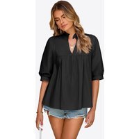 Womens  Black Puff Sleeve V Neck Blouse | CicyBell