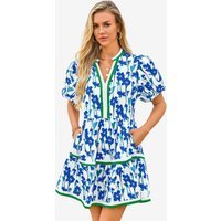 Womens Dark Blue V Neck Floral Mini Dress | CicyBell