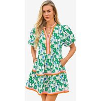 Womens Green V Neck Floral Mini Dress | CicyBell
