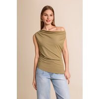 Womens  Army Green Cowl Neck Tank Tops | CicyBell