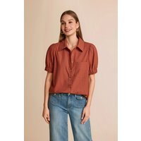 Womens Brown Puff Short Sleeve Shirts | CicyBell