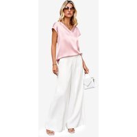 Womens Light Pink Satin Cap Short Sleeve Blouses | CicyBell