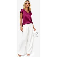 Womens Wine Red Satin Cap Short Sleeve Blouses | CicyBell