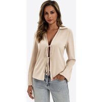 Womens Apricot Satin Tie Front Shirts | CicyBell