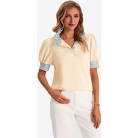 Womens Apricot Summer Puff Sleeve Blouses | CicyBell