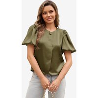 Womens Army Green Silk Satin Button Down Shirts | CicyBell
