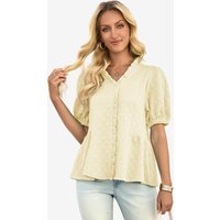 Wrinkle-Free Beige Peplum Blouse Textured Stretch | CicyBell