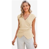 Womens Beige V Neck Wrap Tank Tops | CicyBell