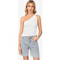 Wrinkle-Free Beige One Shoulder Asymmetrical Ruched Tank | CicyBell