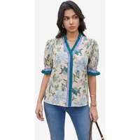 Womens Beige Floral Puff Short Sleeve Tops  | CicyBell