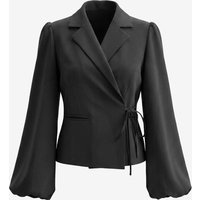 Wrinkle-Free Black Puff Sleeve Blazer Stretch | CicyBell